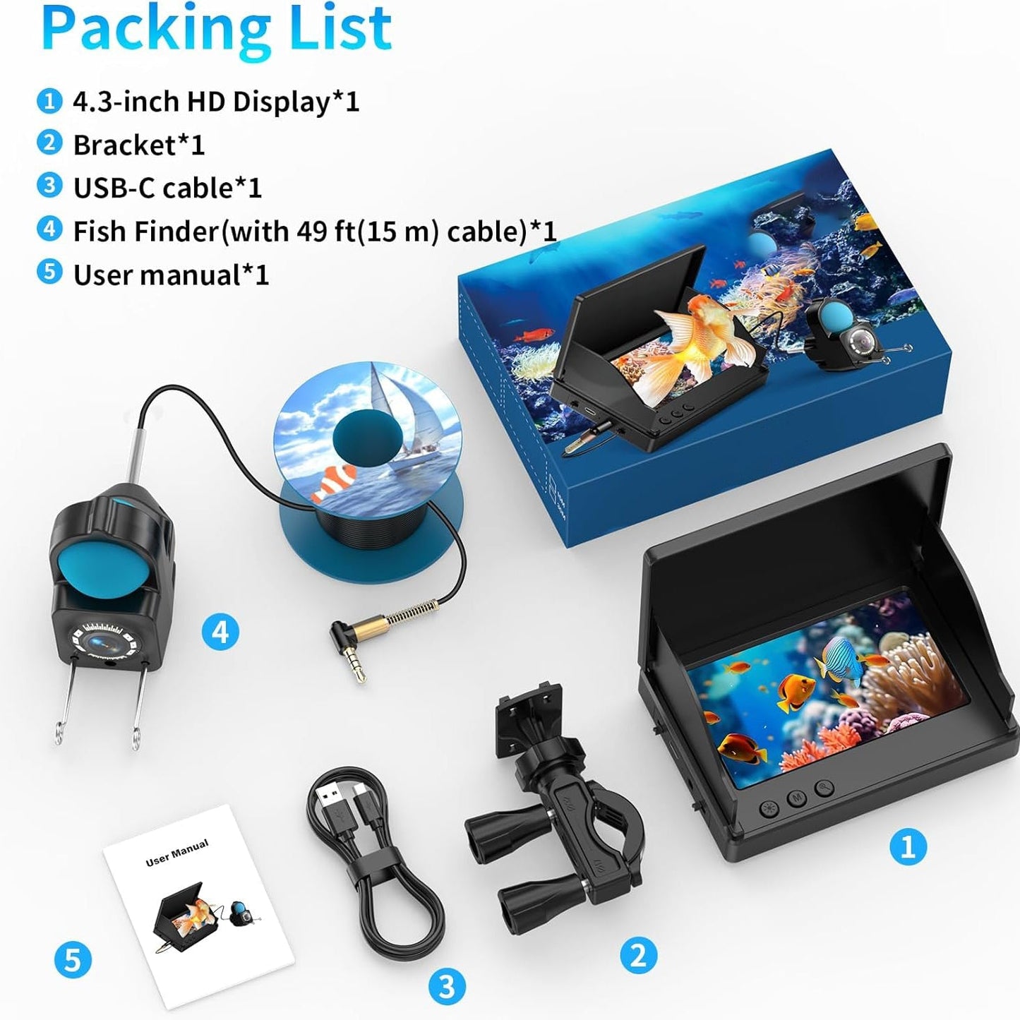 1080P HD Underwater Fishing Camera β Portable Fish Finder with 4.3" LCD Screen