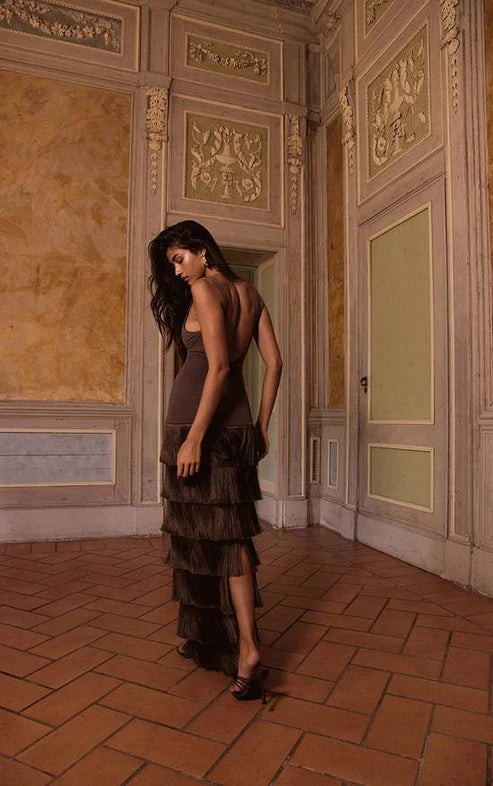 Mesh Fringe Skirt Maxi Dress