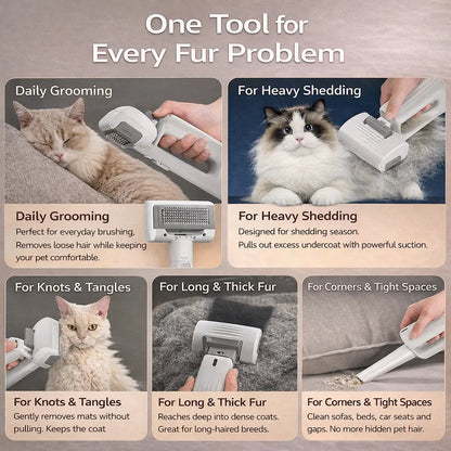 Wireless Pet Grooming Vacuum Brush – 3 Adjustable Combs with Ultra-Quiet Suction