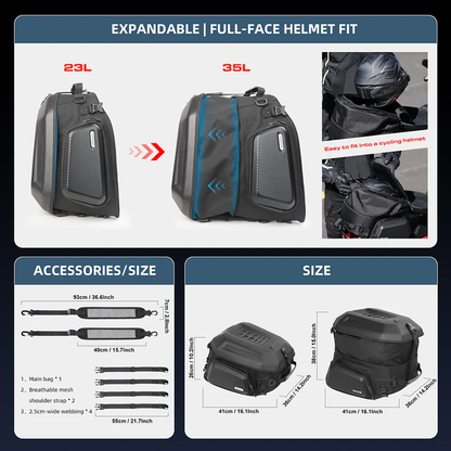 Hard Shell Motorcycle Tail Bag – Expandable 23-35L