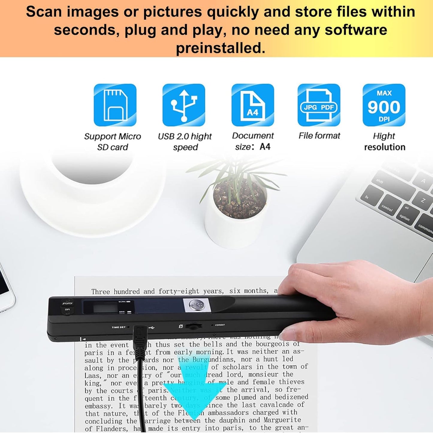 Handheld Portable Scanner – 900 DPI A4 Document Scanner
