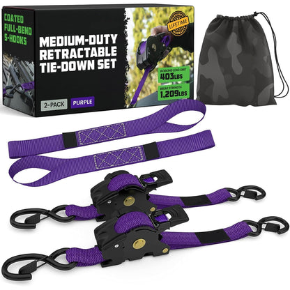 Retractable Ratchet Tie-Down Straps (2-Pack) – 1" x 10' (1209 lbs Break Strength)