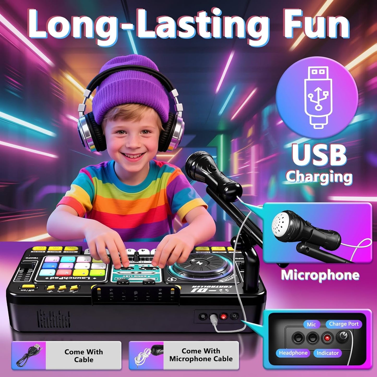 Kids DJ Music Mixer – Interactive Toy with Microphone & Lights for Ages 3-12