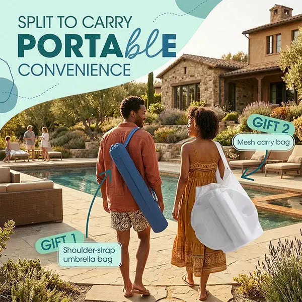 Portable Pool Umbrella with Floating Bar Base and Drink Holder