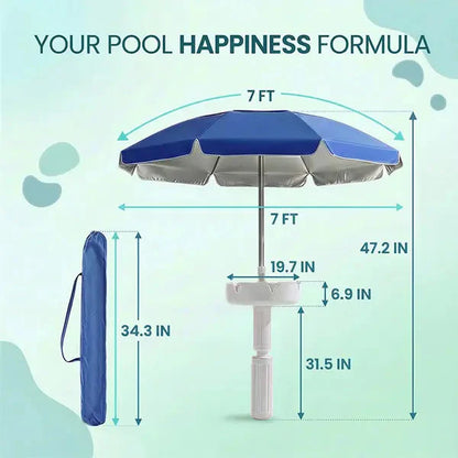 Portable Pool Umbrella with Floating Bar Base and Drink Holder