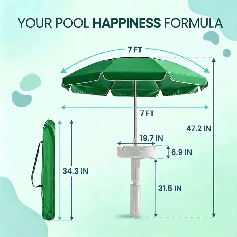 Portable Pool Umbrella with Floating Bar Base and Drink Holder