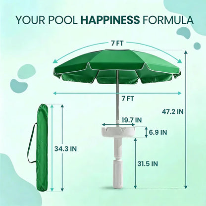 Portable Pool Umbrella with Floating Bar Base and Drink Holder