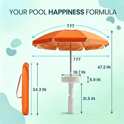 Portable Pool Umbrella with Floating Bar Base and Drink Holder