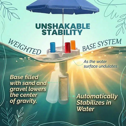 Portable Pool Umbrella with Floating Bar Base and Drink Holder