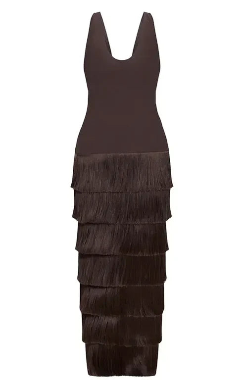 Mesh Fringe Skirt Maxi Dress